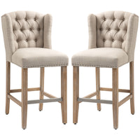 Counter Height Bar Stools Set of 2, Upholstered Bar Chairs with Nailhead Backrest and Footrest, Modern Barstools for Kitchen, Dining Room, Beige
