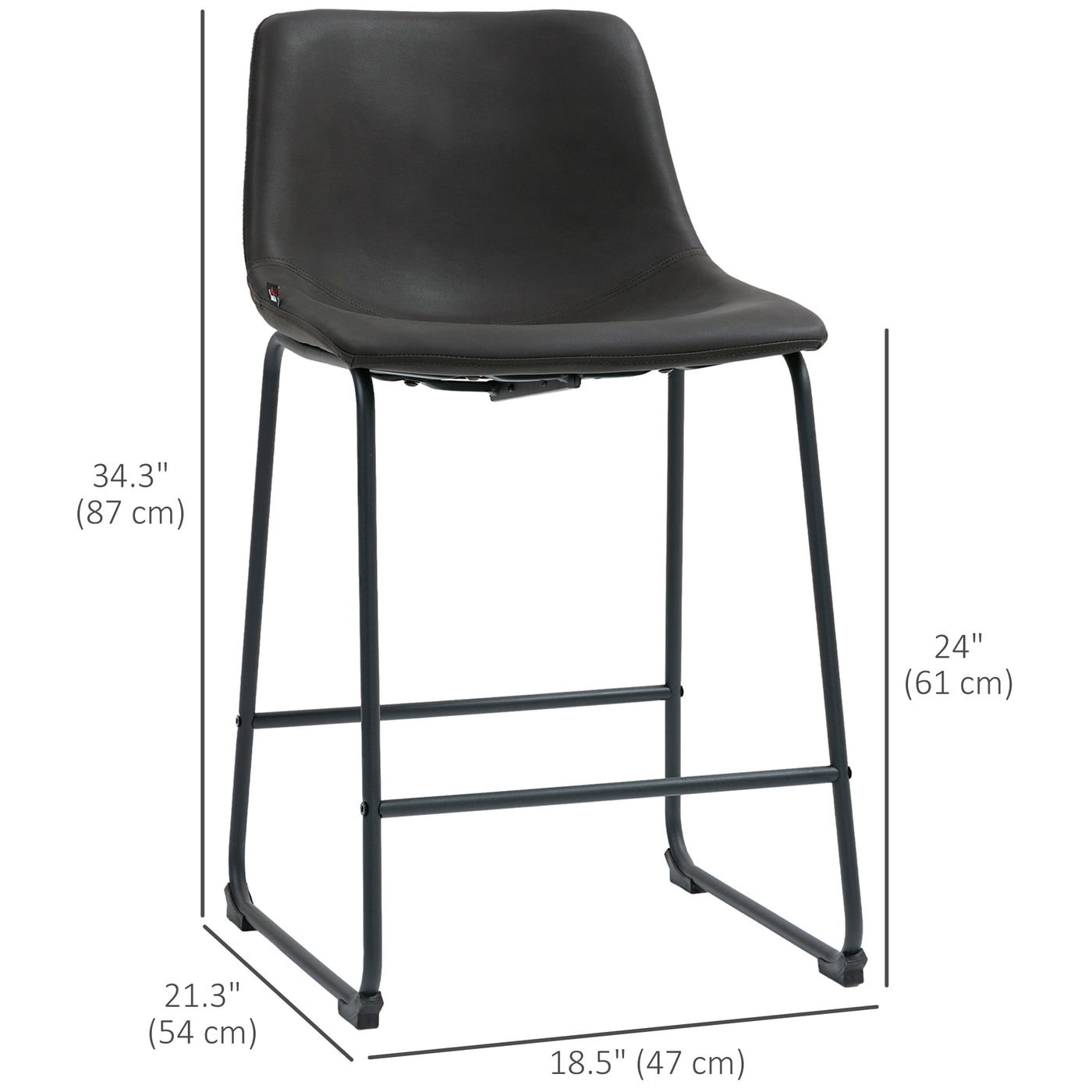 Counter Height Bar Stools Set of 2, Vintage PU Leather Bar Chairs, Kitchen Stool with Footrest, Dark Brown