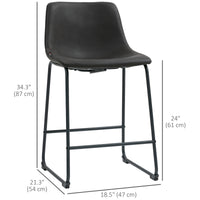 Counter Height Bar Stools Set of 2, Vintage PU Leather Bar Chairs, Kitchen Stool with Footrest, Dark Brown
