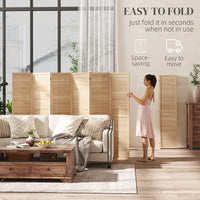 5.6 Ft. Tall 6-Panel Room Divider, Pegboard Panel Freestanding Folding Privacy Screen Panels, Partition Wall Divider for Indoor Bedroom Office, Natural