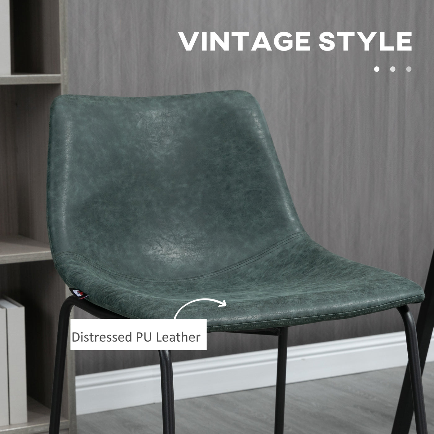 Counter Height Bar Stools Set of 2, Vintage PU Leather Bar Chairs, Kitchen Stool with Footrest for Home Bar Green