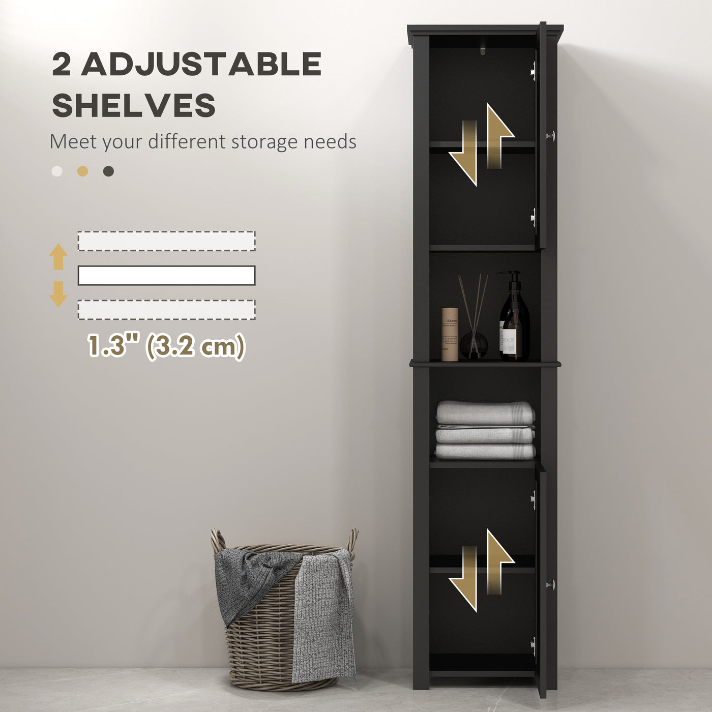Tall Medicine Cabinet, Freestanding Bathroom Storage Cabinet with Shelves and 2 Cupboards, Bathroom Organizer, Black