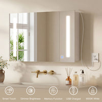 Medicine Cabinet with Mirror, Wall Mounted Bathroom Mirror Cabinet with Adjustable Shelf, USB Charge, High Gloss White
