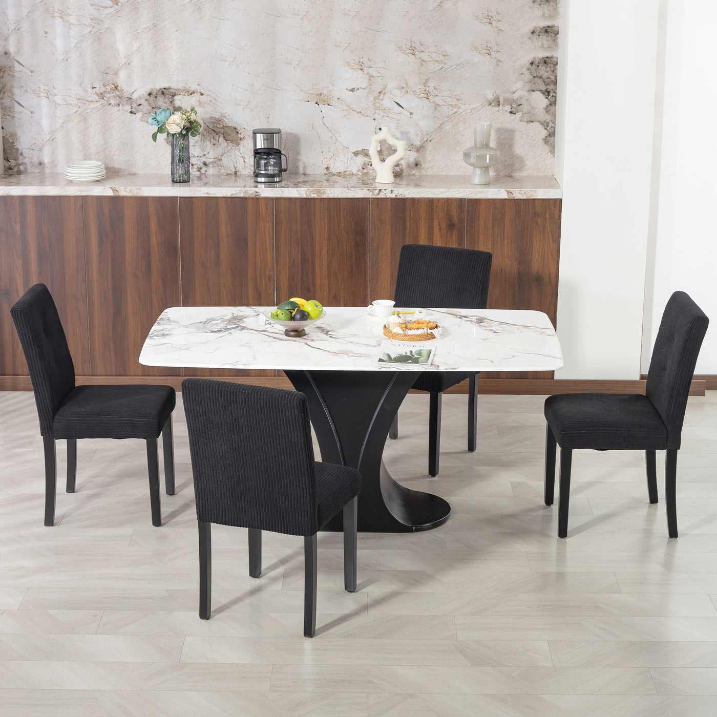 Modern Dining Chairs Set of 4, Kitchen Chairs with Rubberwood Legs and Padded Seat, Black