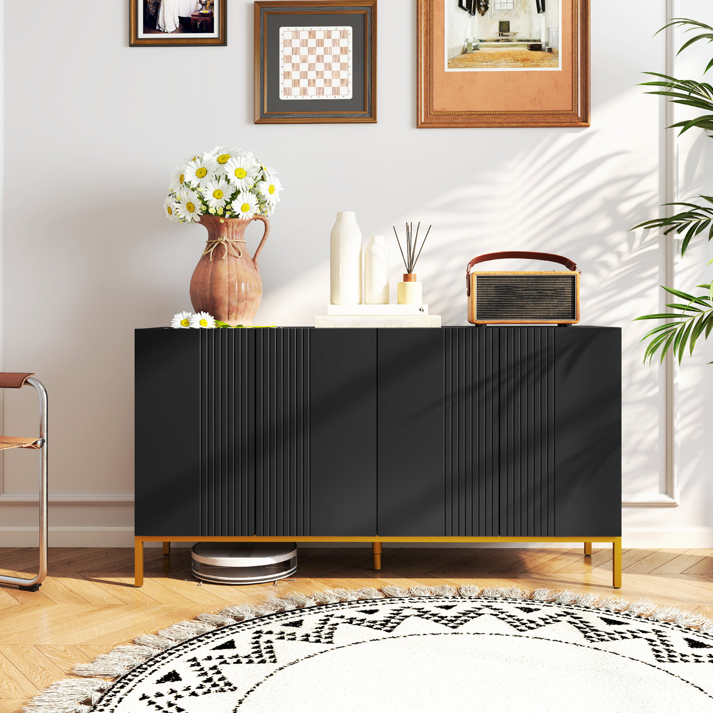 Sideboard Storage Cabinet with Adjustable Shelves, Soft-Close Doors, Kitchen Buffet Cabinet for Dining Room, Black