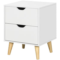 Modern Bedside Table, Nightstand with 2 Drawers and Pine Wood Legs for Bedroom, Living Room, White