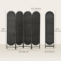 Bohemian Privacy Screen, Folding Room Divider with 4 Panels and Arched Top for Bedroom Living Room Office, Black