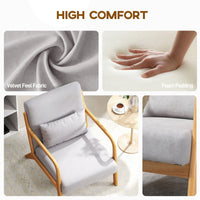 Fabric Lounge Chair, Velvet Armchair, Retro Accent Chair with Wood Legs and Thick Padding for Bedroom, Grey