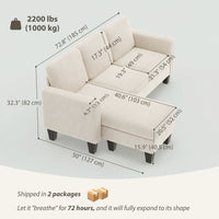 Sectional Sofa, L Shaped Couch, with Changeable Chaise or Ottoman, Cream White