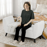 Upholstered Storage Bench with Arms, Modern Ottoman Bench for Bedroom, Entryway, and Living Room, Cream White