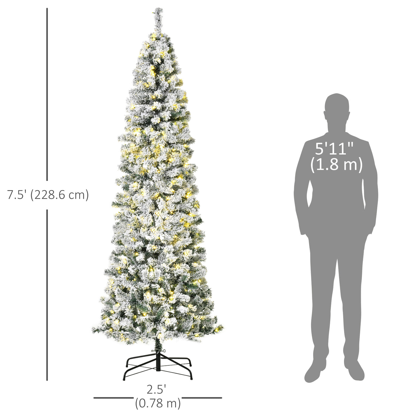 7.5 Feet Christmas Tree Prelit Artificial Snow Flocked with Warm White LED Light, Holiday Home Xmas Decoration, Green White