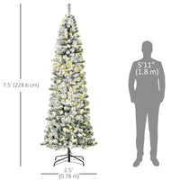 7.5 Feet Christmas Tree Prelit Artificial Snow Flocked with Warm White LED Light, Holiday Home Xmas Decoration, Green White