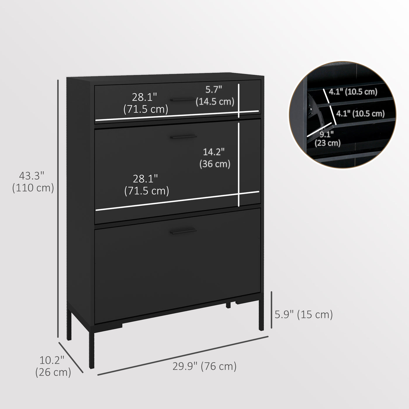 Modern Shoe Cabinet Storage 12 Pair Shoe Organizer with 2 Flip Doors Drawer and Adjustable Shelf Black