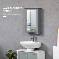 Bathroom Mirror Cabinet, Wall Mounted Medicine Cabinet with Door and Shelves, Grey