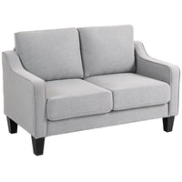 Loveseat Sofa, Modern Couch with Pocket Spring, Linen Upholstered, Thick Padded, Light Grey
