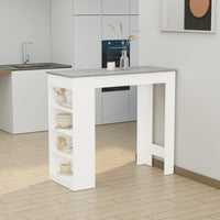 Bar Table, High Top Pub Table with 4 Storage Shelves, Modern Bar Height Table for Home Bar, Kitchen, Grey