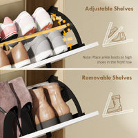 Shoe Cabinet with 2 Flip Drawers, 3 Side Compartments, Adjustable Shelves, 8-12 Pairs for Entryway Hallway, Natural