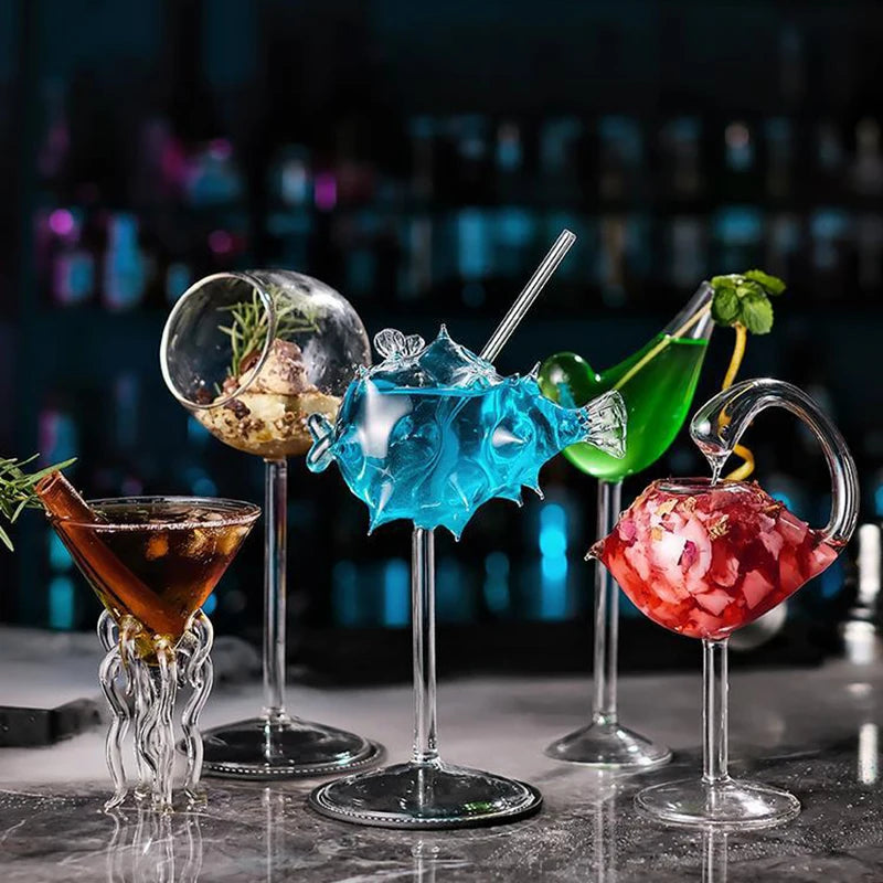 Creative Cocktail Glass Thorn Fish-Shaped Goblet Glass Bar KTV Nightclub Party Drinking Cup Octopus Bird-Shaped Wine Juice Cup