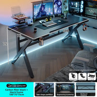 Gaming Desk Two-Stage Split Plate Desktop Home Mountable Monitor Stand Carbon Fiber Textured Solid Wood Computer Desk