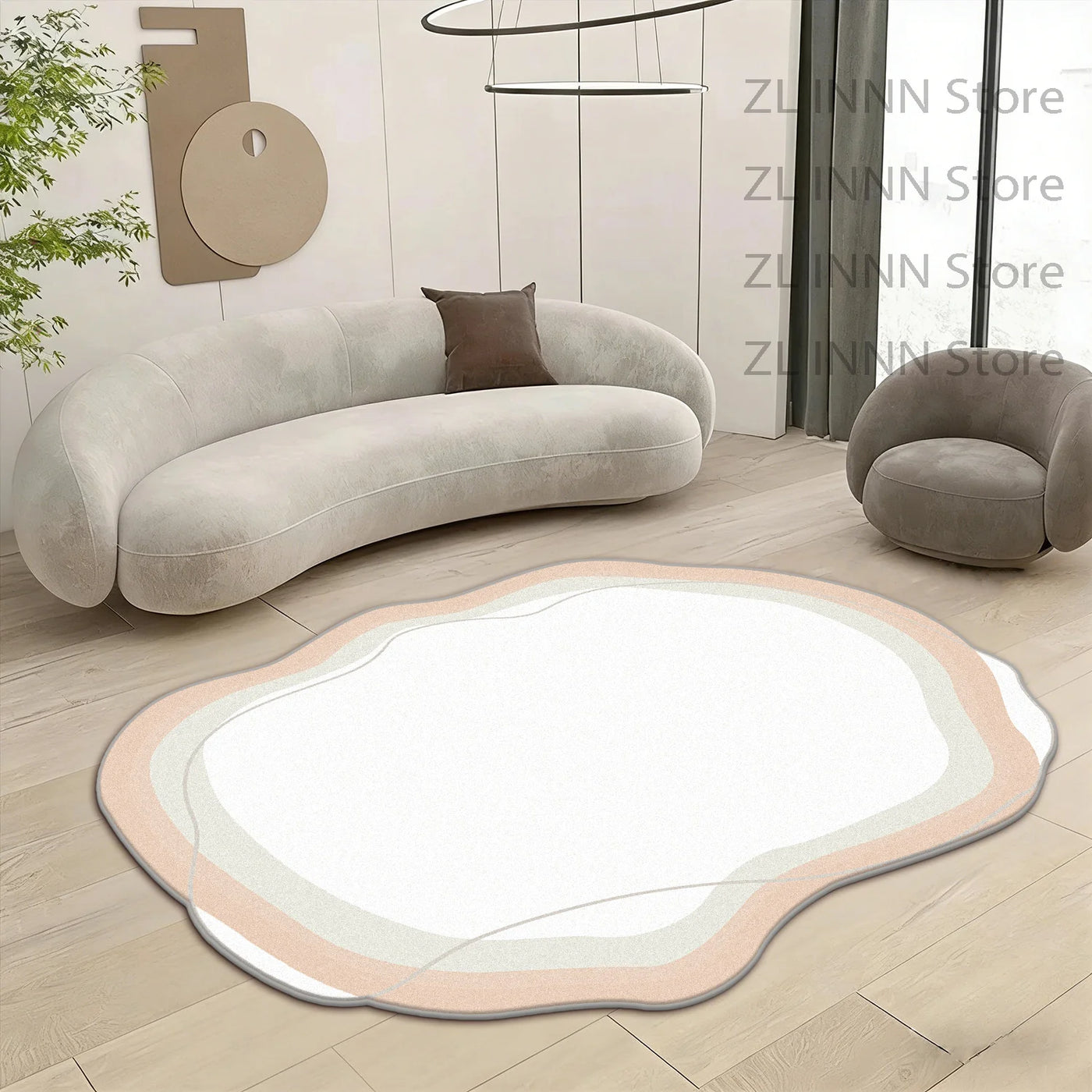 Cream Color Irregular Oval Carpets for Living Room Children Bedroom Rug Ins Soft Fluffy Bedside Rugs Short Plush Large Area Mats