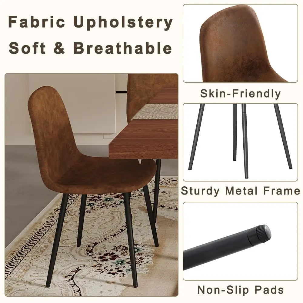 Walnut Dining Table Set for 6, 71" Wood Kitchen Table Set with 6 Suede Nap Fabric Chairs, Modern Rectangular Dining, Customized