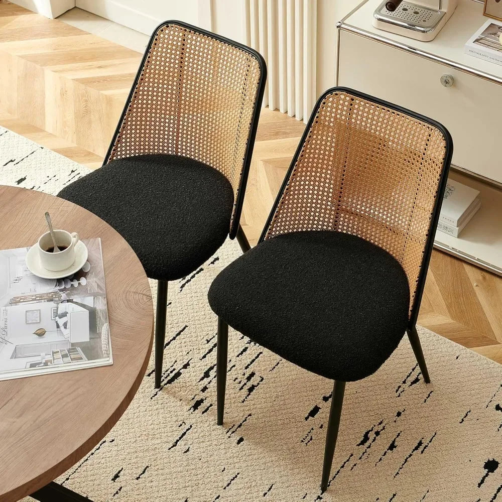 Round Dining Table with Rattan Chairs, Modern Dining Table and Chair Set with Table and 4 Upholstered Dining Chairs