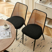 Round Dining Table with Rattan Chairs, Modern Dining Table and Chair Set with Table and 4 Upholstered Dining Chairs