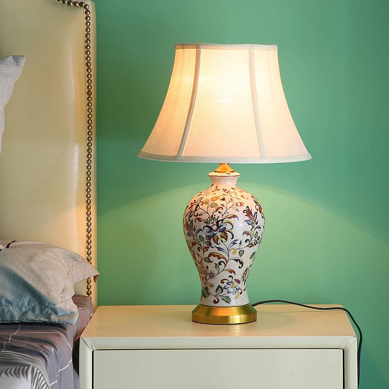 Ceramic Table Lamp Retro Painted Decoration