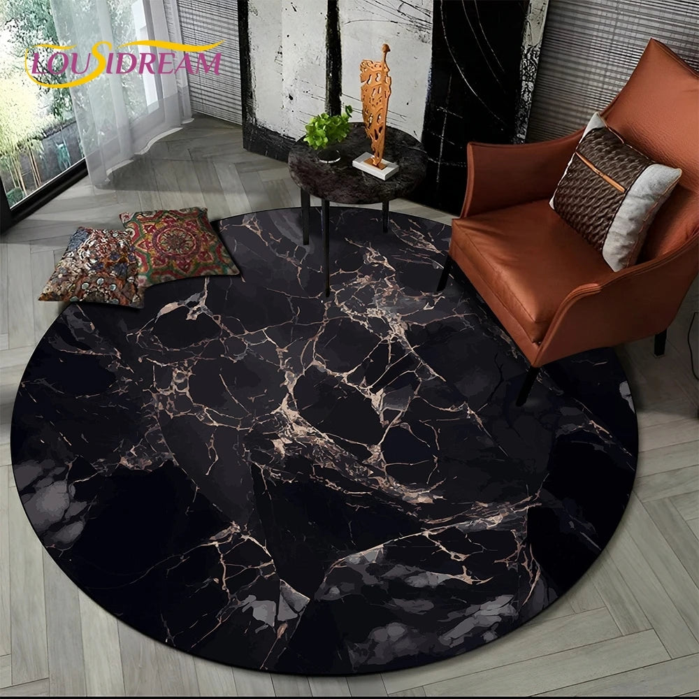 Luxurious Colour Marble Blue Green Gold Round Carpet Rug for Living Room Bedroom Sofa Decor,Kid Area Rug Non-slip Floor Mat Gift