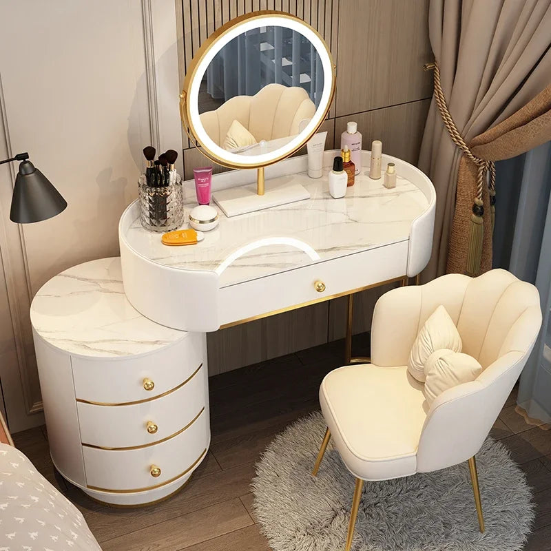 Pink White Vanity Table Women Luxury Nail European Big Stool Study Dressing Table Organizer Mesa De Maquillaje Home Furniture