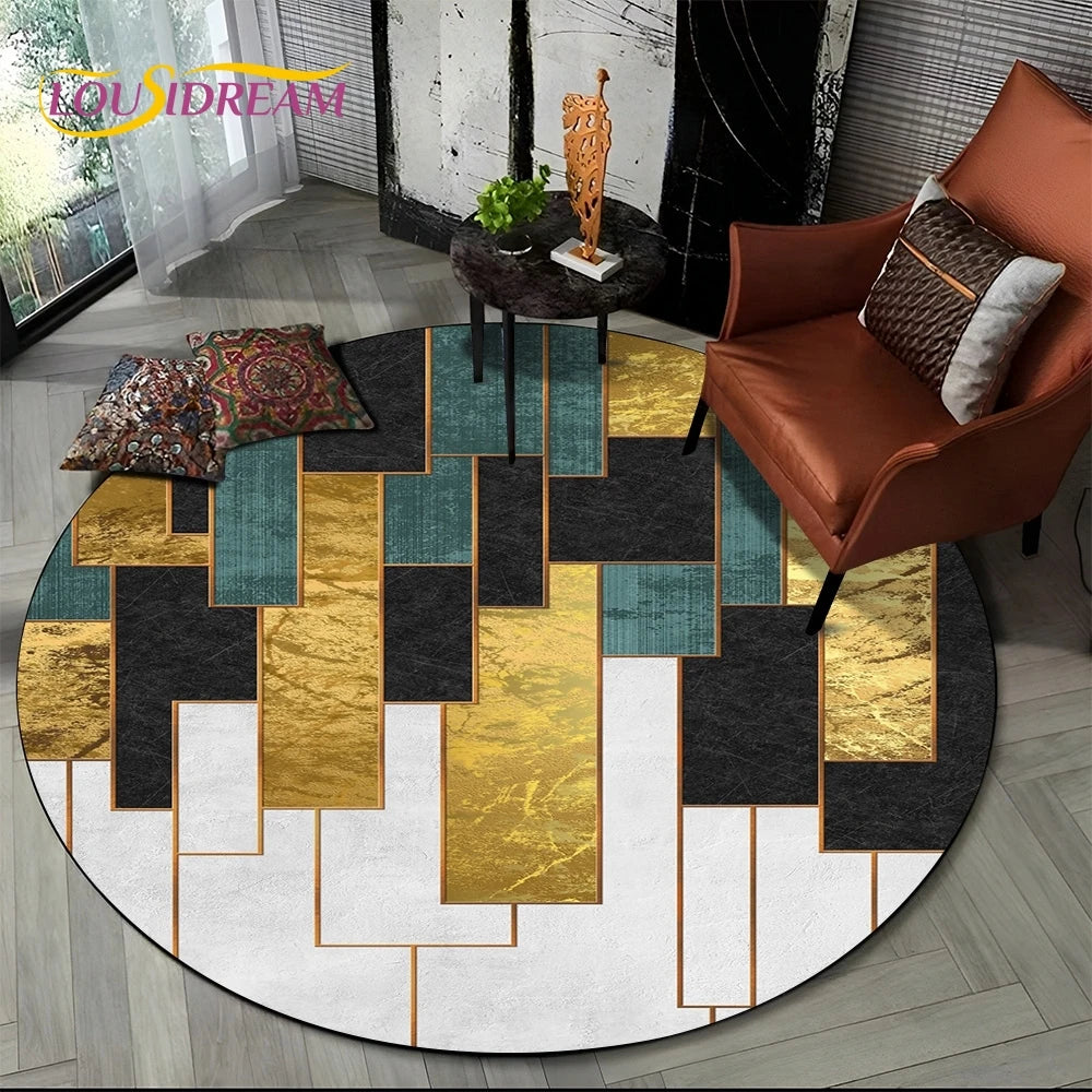 Luxurious Colour Marble Blue Green Gold Round Carpet Rug for Living Room Bedroom Sofa Decor,Kid Area Rug Non-slip Floor Mat Gift