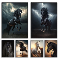 Black and White Wild Horses Canvas Paintings on the Wall Art Posters and Prints Animals Modern Art Pictures Room Decor Cuadros