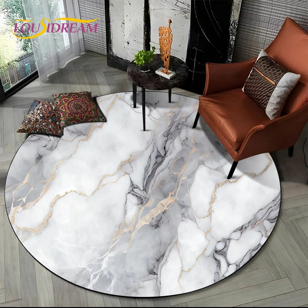Luxurious Colour Marble Blue Green Gold Round Carpet Rug for Living Room Bedroom Sofa Decor,Kid Area Rug Non-slip Floor Mat Gift