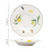 Europeanc Style Ceramic Dining Plate Elegant Lemon Pattern Dinner Steak Plate Coffee Cup Set Western Cuisine Dessert Plate
