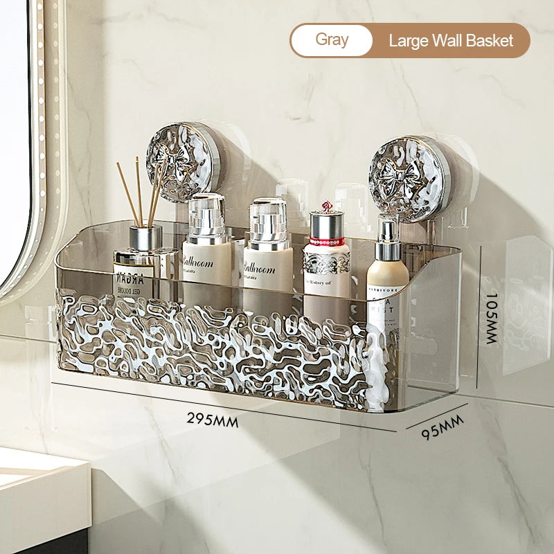 Bathroom Shelf Wall Mounted Non Perforated Suction Cup Storage Basket With Glacier Pattern For Home Storage Products