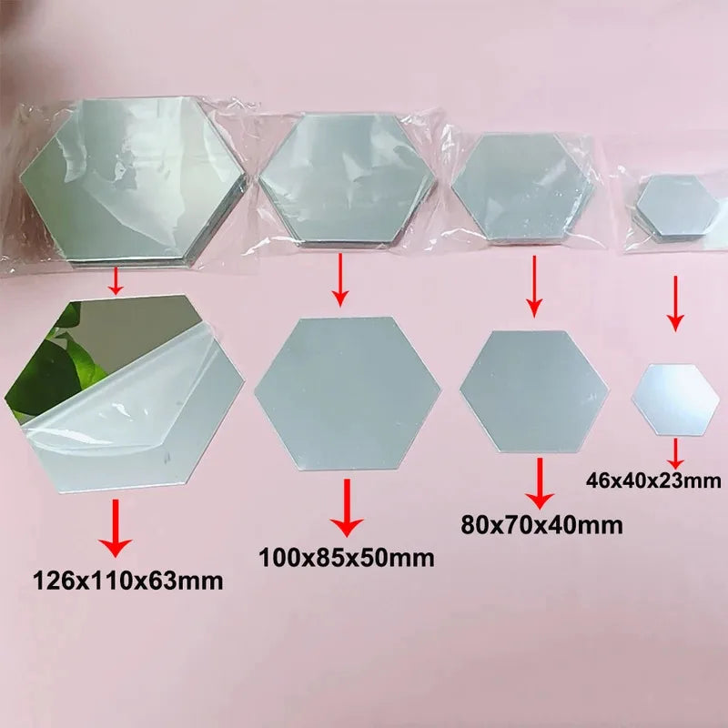 6/12pc Hexagon Mirror Wall Stickers 3D DIY Acrylic Mirror Sticker Self Adhesive Decals Removable Living Room Bathroom Home Decor
