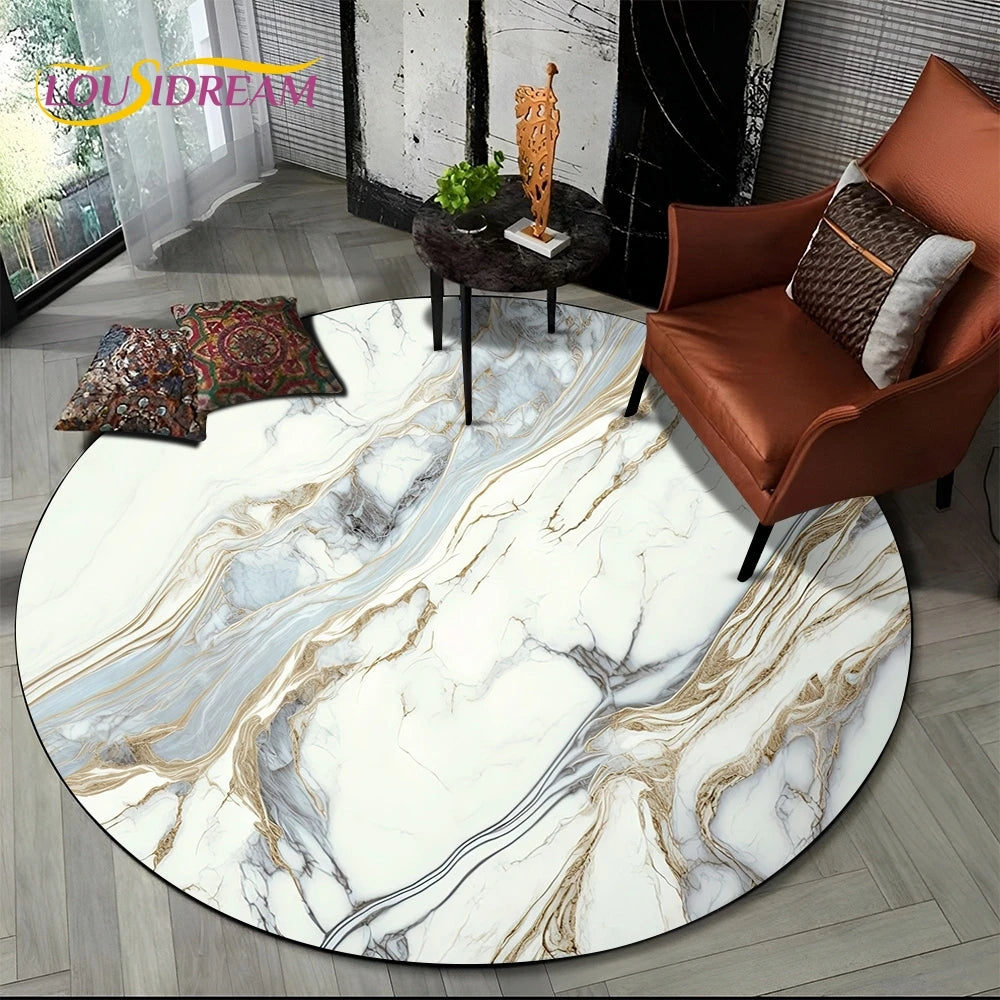 Luxurious Colour Marble Blue Green Gold Round Carpet Rug for Living Room Bedroom Sofa Decor,Kid Area Rug Non-slip Floor Mat Gift