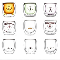 250ML Double Glass Cup Coffee Mug Bear Cat Dog Animal Transparent Cute Milk Juice Tea Drinking Cups Birthday Party Wine Glasses