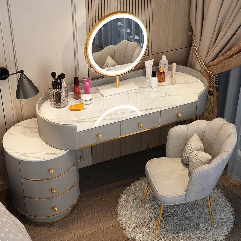 Pink White Vanity Table Women Luxury Nail European Big Stool Study Dressing Table Organizer Mesa De Maquillaje Home Furniture