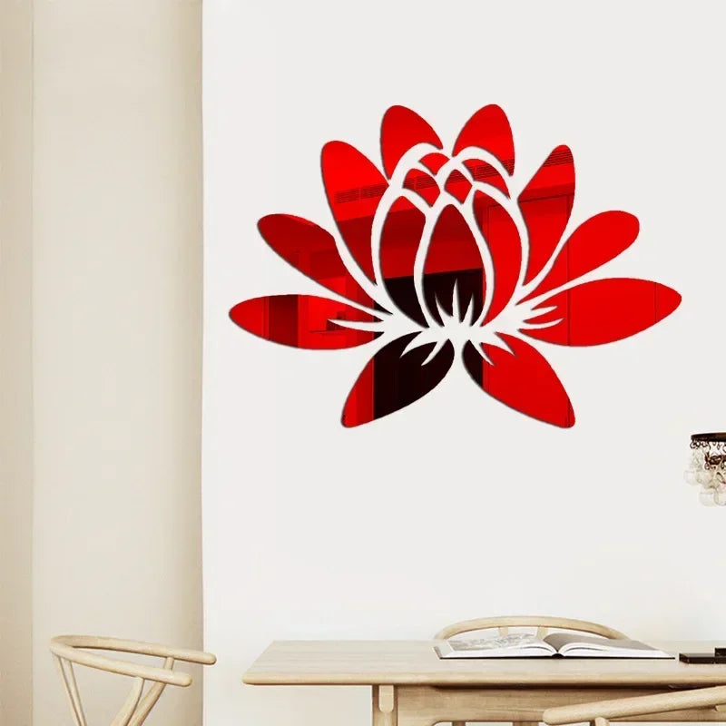 Lotus 3D Mirror Wall Sticker Home Living Room Bedroom Office Hallway Wall Decorations Acrylic Mirror Reflective Wall Sticker