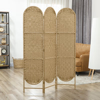 Bohemian Privacy Screen, Folding Room Divider with 3 Panels and Arched Top for Bedroom Living Room Office, Natural Wood