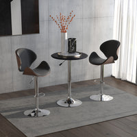 Modern Round Bar Table Adjustment Height Home Pub Bistro Desk Faux Leather Covered Wooden Top Chrome Base Black