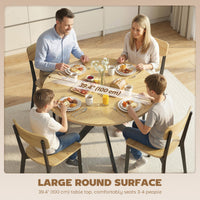 39" Dining Table, Contemporary Round Kitchen Table with Steel Legs, Brown Wood Grain