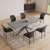 6-Piece Extendable Dining Table Set, Modern 51''–67'' Grey Wood Table with 6 Black Fabric Chairs, Dining Room Table, Customized