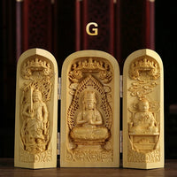 1Pc Exquisite Boxwood Carving Guanyin Buddha Statue Western Sansheng Wood Carving Crafts Home Decoration