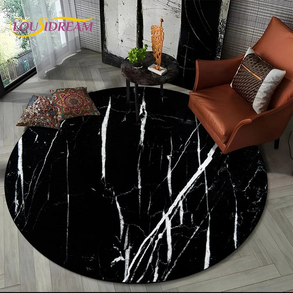 Luxurious Colour Marble Blue Green Gold Round Carpet Rug for Living Room Bedroom Sofa Decor,Kid Area Rug Non-slip Floor Mat Gift