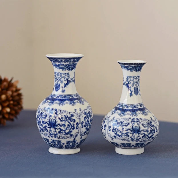 Ceramics Flower Vase Decoration Home Blue And White Vases For Wedding Decor Living Room Ornaments Table Desktop Retro Art Crafts