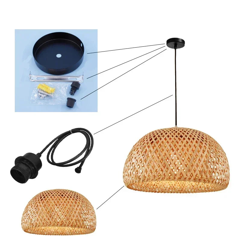 Bamboo Hanging Lamp Pendant Ceiling Light Rattan Wicker Lustre Hand Knit Braiding Suspended Home Dining люстра потол