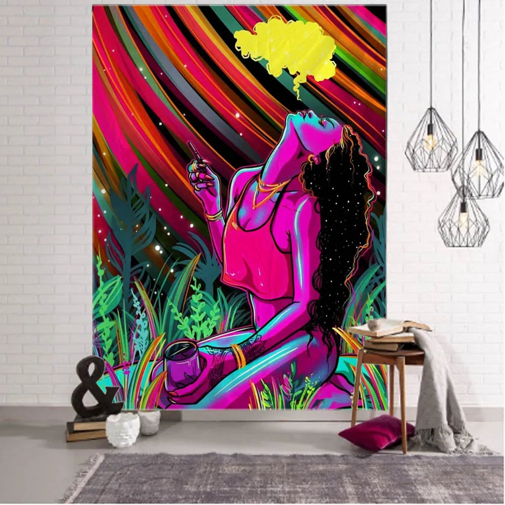 Hippie Wall Big Tapestry Wall Hanging Psychedelic Smoke Cool Girl Art Mystic Kawaii Room Decor Mandala Yoga Picnic Mat Sheet