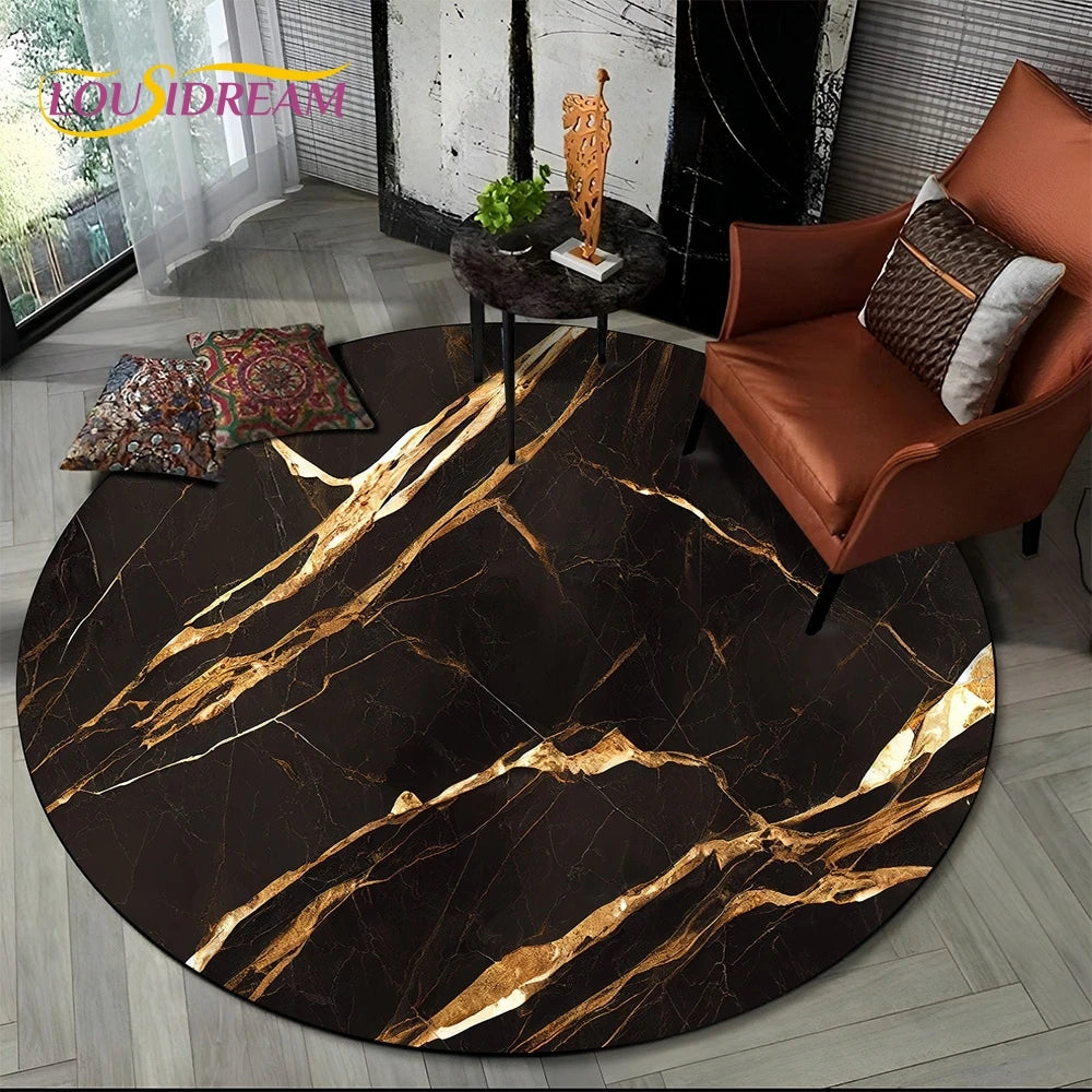 Luxurious Colour Marble Blue Green Gold Round Carpet Rug for Living Room Bedroom Sofa Decor,Kid Area Rug Non-slip Floor Mat Gift